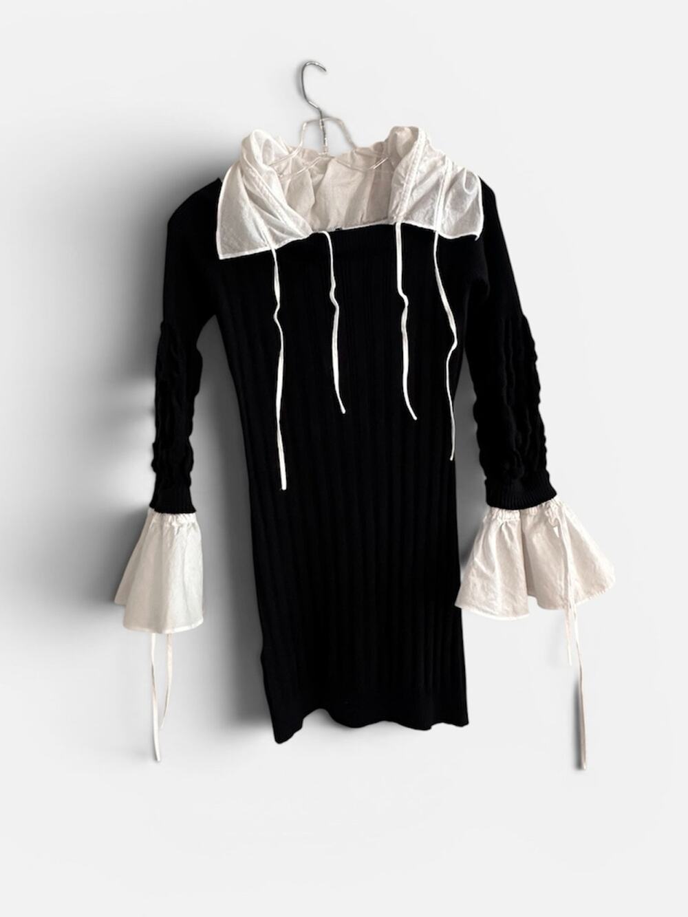 Anne Fontaine SILENA Sweater Black White Ribbed Knit Blouse Designer Sz 40